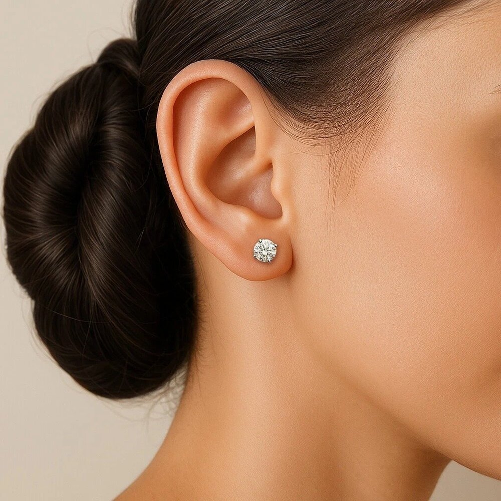 2.00ct Lab Grown Diamond Round Brilliant 4-Prong Stud Earrings in 14k Y Gold - Picture 3 of 6
